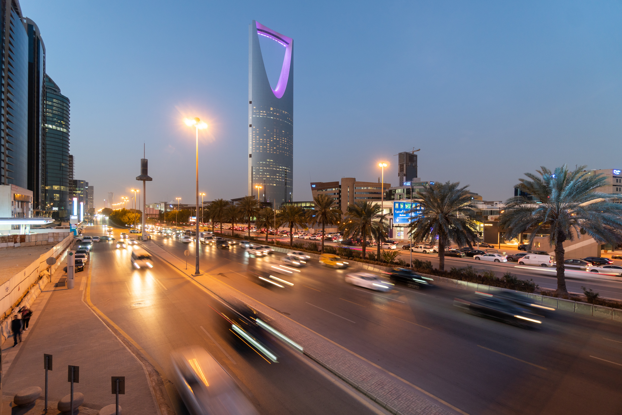 Traffic in Riyadh at sunset in Saudi Arabia capital city